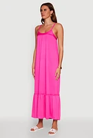 Womens Elegant Braided Sleeve Tiered Maxi Dress, Pink, Size M