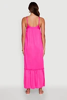 Womens Elegant Braided Sleeve Tiered Maxi Dress, Pink, Size M