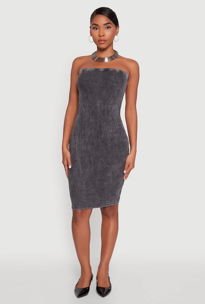 Womens Rib Knit Mineral Wash Tube Dress,