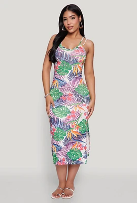Womens Tropical Print Double Strap Cami Dress, Multi, Size M