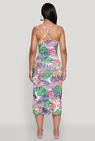 Womens Tropical Print Double Strap Cami Dress, Multi, Size M