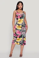 Womens Tropical Floral Print Double Strap Cami Dress, Multi,