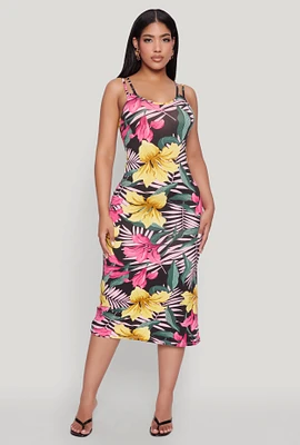 Womens Tropical Floral Print Double Strap Cami Dress, Multi, Size M