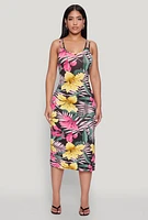 Womens Tropical Floral Print Double Strap Cami Dress, Multi,