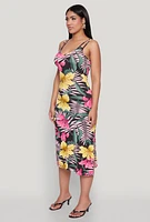 Womens Tropical Floral Print Double Strap Cami Dress, Multi,