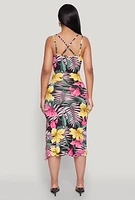 Womens Tropical Floral Print Double Strap Cami Dress, Multi, Size M