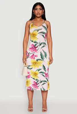 Womens Tropical Floral Print Double Strap Cami Dress, Multi,