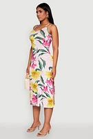 Womens Tropical Floral Print Double Strap Cami Dress, Multi,