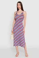 Womens Chevron Print Double Spaghetti Strap Midi Dress, Multi, Size XL