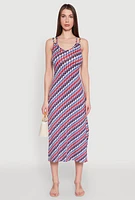 Womens Chevron Print Double Spaghetti Strap Midi Dress, Multi, Size XL