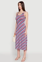 Womens Chevron Print Double Spaghetti Strap Midi Dress, Multi, Size XL