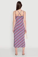 Womens Chevron Print Double Spaghetti Strap Midi Dress, Multi, Size XL