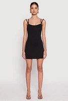 Womens Crepe Knit Strappy Bustier Mini Dress, Black, Size M