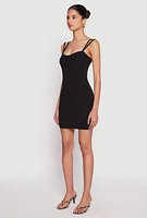 Womens Crepe Knit Strappy Bustier Mini Dress, Black, Size L