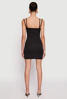 Womens Crepe Knit Strappy Bustier Mini Dress, Black, Size M