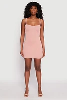 Womens Crepe Knit Strappy Bustier Mini Dress, Pink, Size S