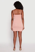 Womens Crepe Knit Strappy Bustier Mini Dress, Pink, Size S