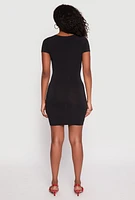 Womens Crepe Knit V Neck Twist Front Mini Dress, Black, Size M