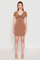 Womens Crepe Knit V Neck Twist Front Mini Dress, S