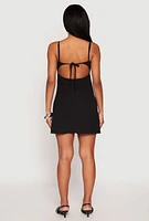 Womens Tie Keyhole Mini Dress, M