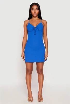 Womens Tie Keyhole Mini Dress, Blue, Size M