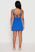 Womens Tie Keyhole Mini Dress, Blue, Size M