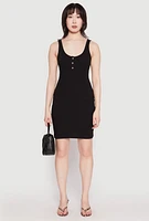 Womens Half Button Mini Tank Dress, S