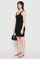 Womens Half Button Mini Tank Dress, Black, Size S