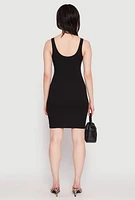 Womens Half Button Mini Tank Dress, Black, Size S