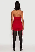 Womens Ruched Side Halter Mini Dress, Red,