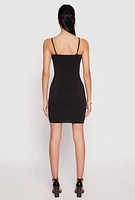 Womens Ruched O Ring Mini Dress, Black, Size S