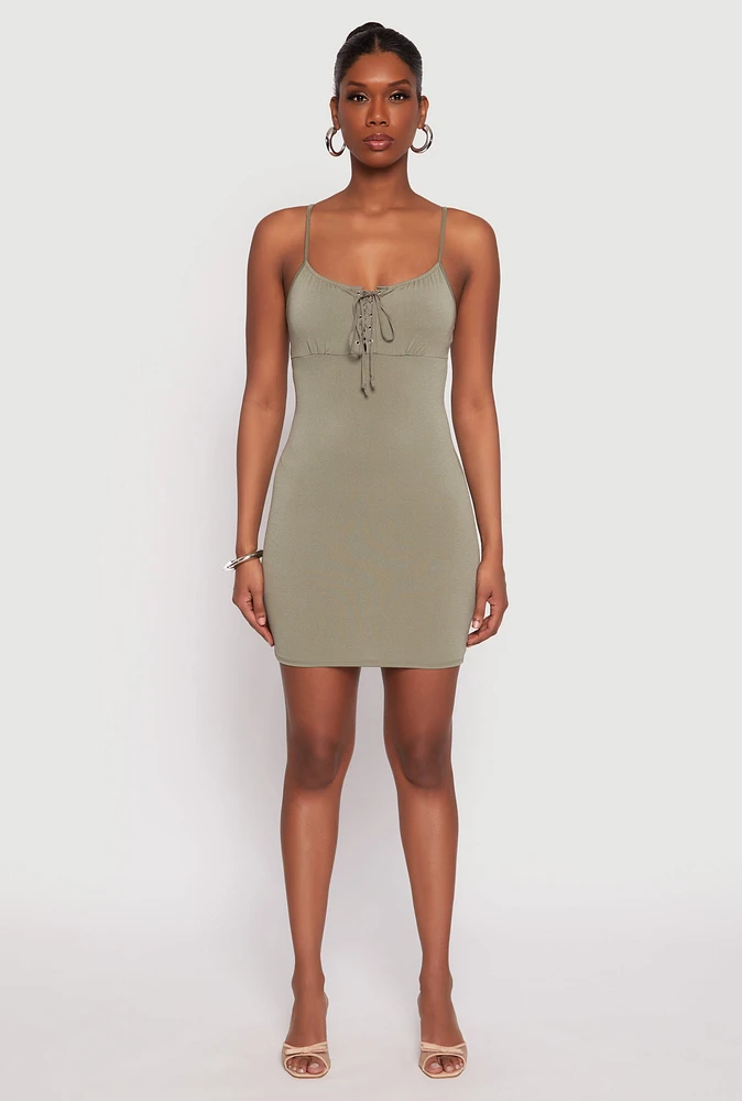 Womens Lace Up Mini Cami Dress, L