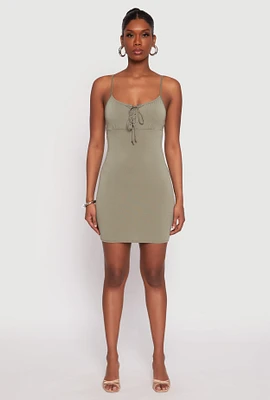 Womens Lace Up Mini Cami Dress, L