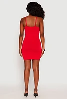 Womens Lace Up Mini Cami Dress, Red, Size S