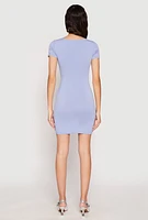 Womens Ruched Short Sleeve Mini Dress, Blue,