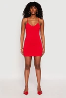 Womens V Neck Cami Bodycon Dress, Red, Size L