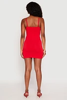 Womens V Neck Cami Bodycon Dress, Red, Size L