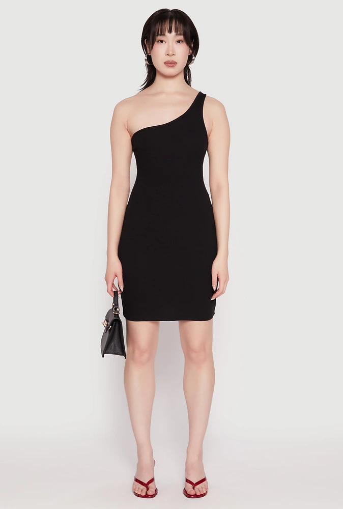 Womens One Shoulder Mini Bodycon Dress, L