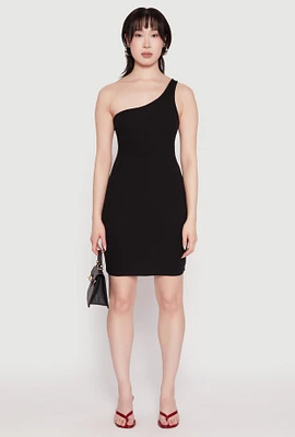 Womens One Shoulder Mini Bodycon Dress, L