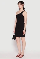 Womens One Shoulder Mini Bodycon Dress, L