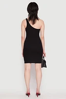 Womens One Shoulder Mini Bodycon Dress, L