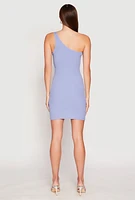 Womens One Shoulder Mini Bodycon Dress, L