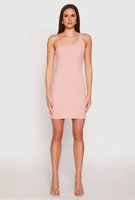 Womens One Shoulder Mini Bodycon Dress, Pink, Size M