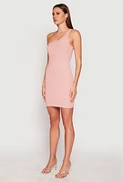Womens One Shoulder Mini Bodycon Dress, Pink, Size M