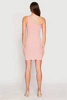 Womens One Shoulder Mini Bodycon Dress, Pink, Size M