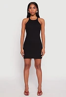 Womens Ribbed Knit Mini Tank Dress, L
