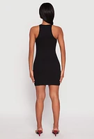 Womens Ribbed Knit Mini Tank Dress, Black, Size L