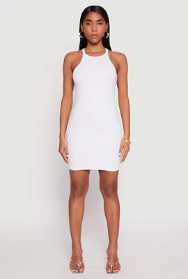 Womens Ribbed Knit Mini Tank Dress, White, Size L