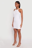 Womens Ribbed Knit Mini Tank Dress, White, Size L