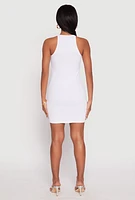 Womens Ribbed Knit Mini Tank Dress, White, Size L